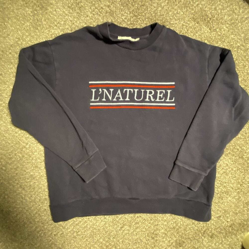 Vtg ETRE CECILE French Embroidered Sweatshirt Navy Blue Small